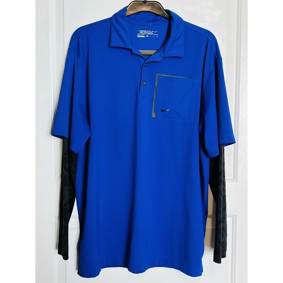 Nike Golf Polo Blue Black Dri-Fit Tour Performance Long Sleeve Athletic Shirt XL - Picture 1 of 9